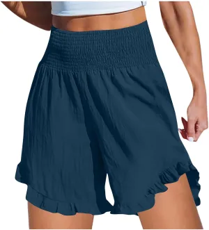 2024 Women's Tummy Control Yoga Shorts Summer Elastic Ruffled High Waist Running Pants Quick Dry Leisure Boho Shorts