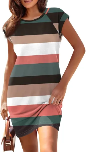 2025 Women Summer Round Neck Casual T Shirt Dresses Short Sleeve Swing Dress