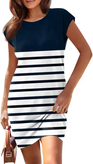 2025 Women Summer Round Neck Casual T Shirt Dresses Short Sleeve Swing Dress