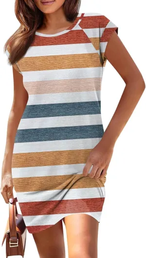 2025 Women Summer Round Neck Casual T Shirt Dresses Short Sleeve Swing Dress