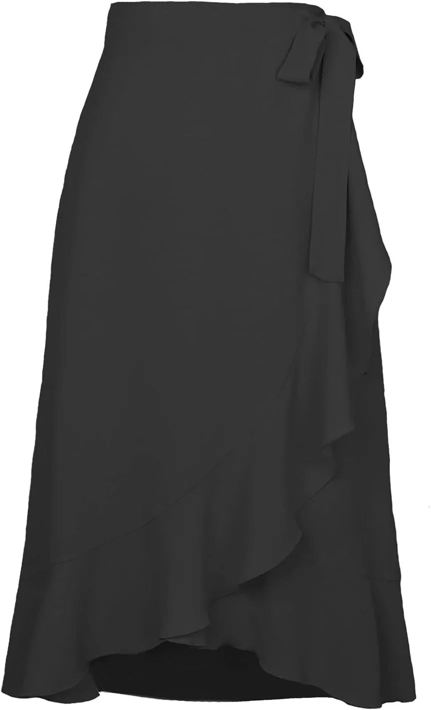 A Line Skirt for Women Elegant Flowy Ruffle Hip-Wrapped Skirts Lace up Irregular Skirt Fashion Solid Color Skirts