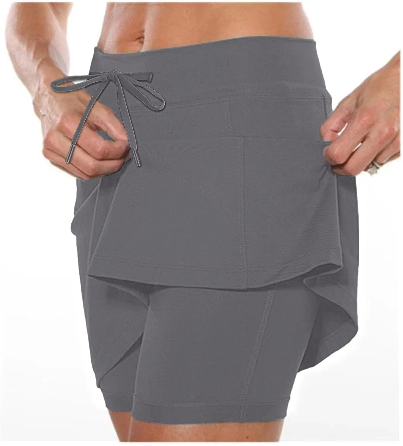 Athletic Skirts for Women Summer Loose Trendy Drawstring Solid Sports Tennis Skirts Built-in Shorts Plus Size, S-5XL