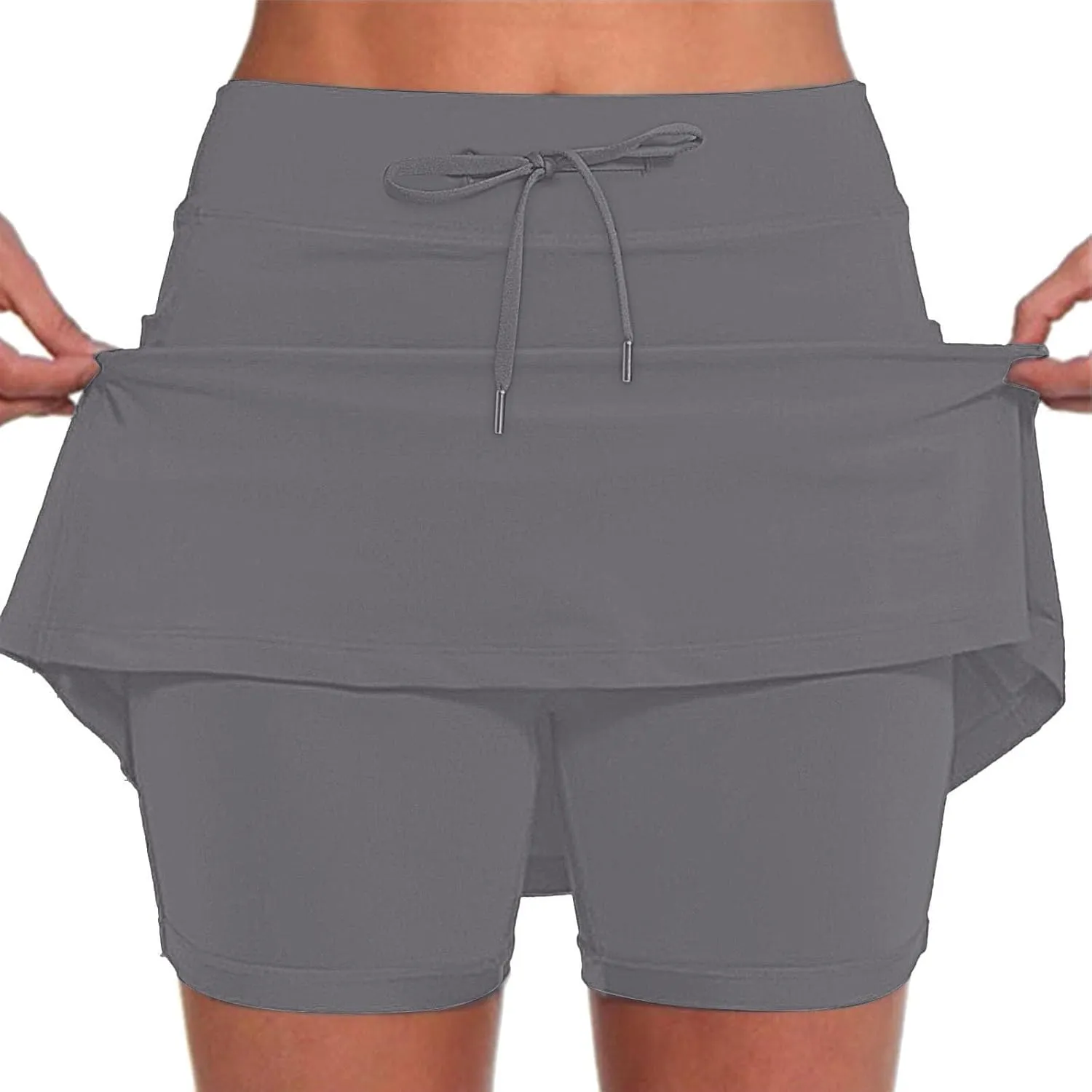 Athletic Skirts for Women Summer Loose Trendy Drawstring Solid Sports Tennis Skirts Built-in Shorts Plus Size, S-5XL