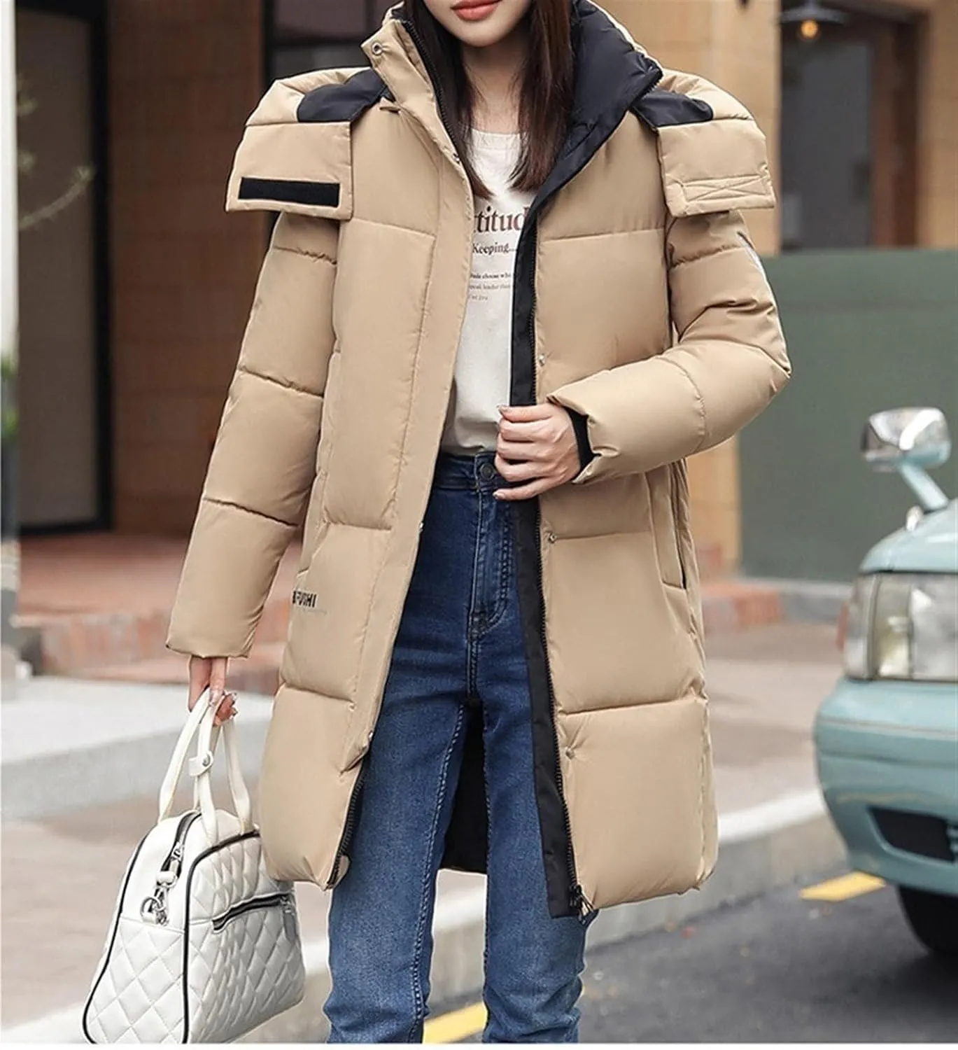 AYGJKIE Warm Jacket for Women, Plain Colors, Down Jacket, Winter Jacket with Hood, Women Long Puffer Jacket, Women Down Coat