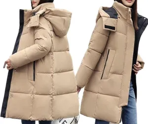 AYGJKIE Warm Jacket for Women, Plain Colors, Down Jacket, Winter Jacket with Hood, Women Long Puffer Jacket, Women Down Coat