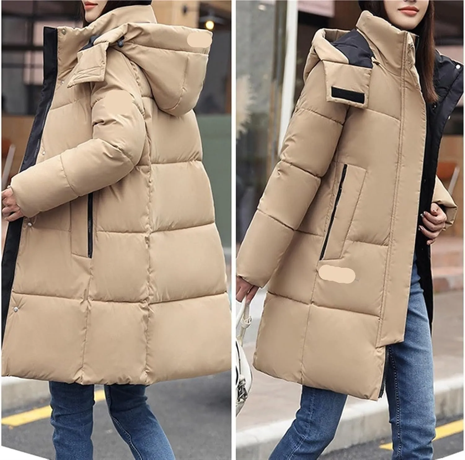 AYGJKIE Warm Jacket for Women, Plain Colors, Down Jacket, Winter Jacket with Hood, Women Long Puffer Jacket, Women Down Coat