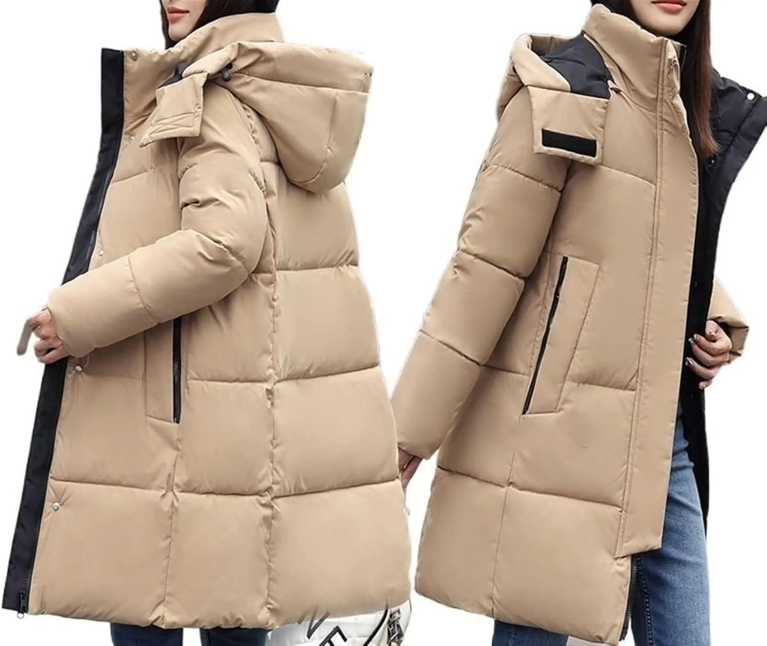 AYGJKIE Warm Jacket for Women, Plain Colors, Down Jacket, Winter Jacket with Hood, Women Long Puffer Jacket, Women Down Coat