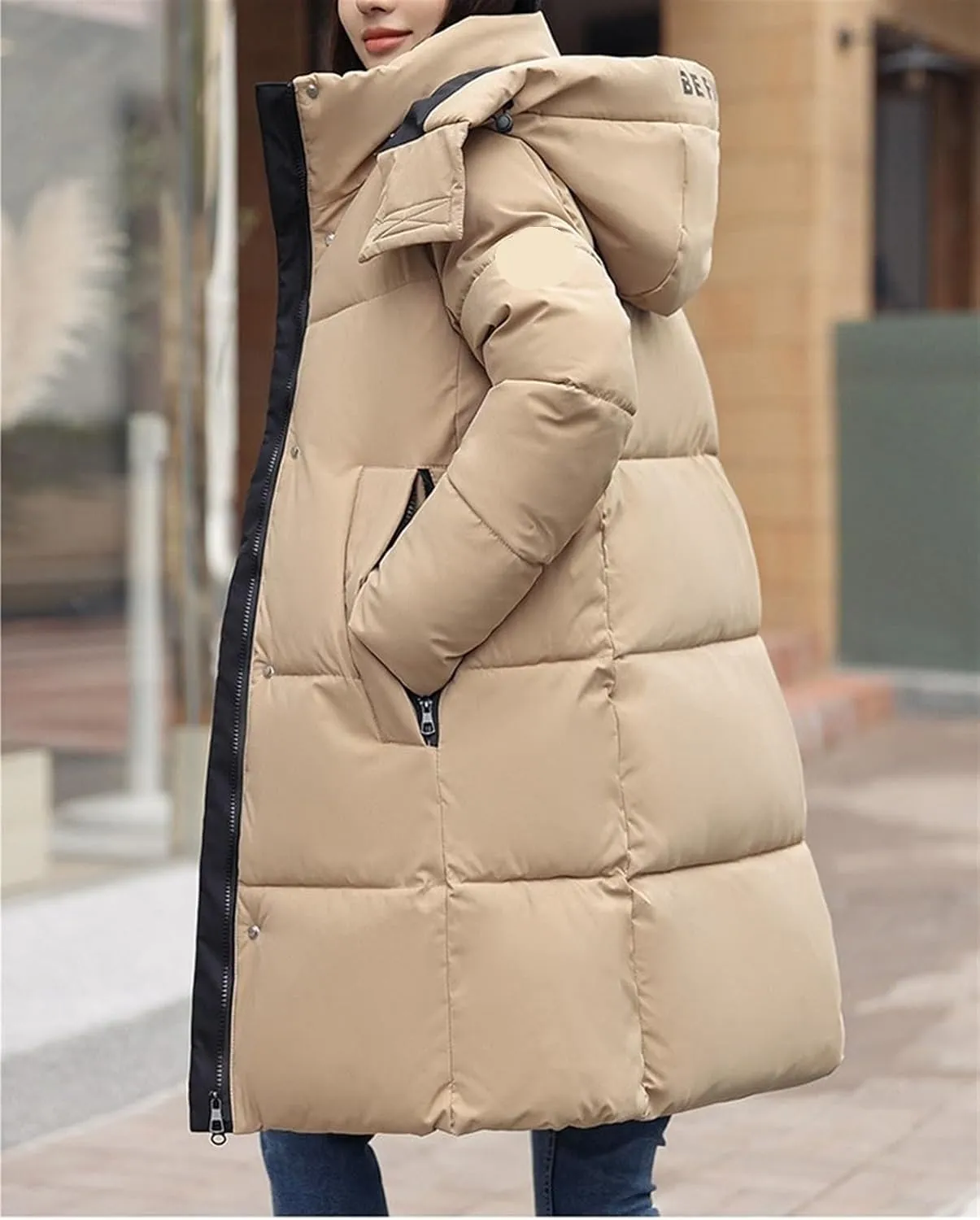 AYGJKIE Warm Jacket for Women, Plain Colors, Down Jacket, Winter Jacket with Hood, Women Long Puffer Jacket, Women Down Coat