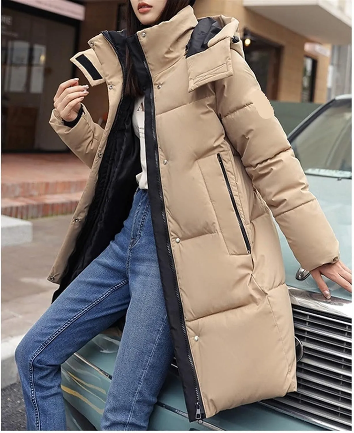 AYGJKIE Warm Jacket for Women, Plain Colors, Down Jacket, Winter Jacket with Hood, Women Long Puffer Jacket, Women Down Coat
