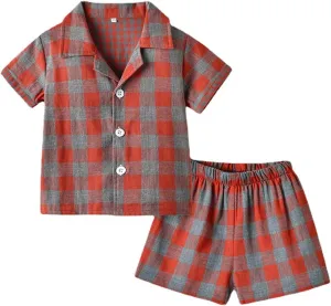 Baby Boys Button Down 𝐏ajamas Short Sleeve Cotton 𝐏a𝐣ama Sets Plaid 𝐏js Toddler Sl𝐞epwear Tops Shorts Loung𝐞wear