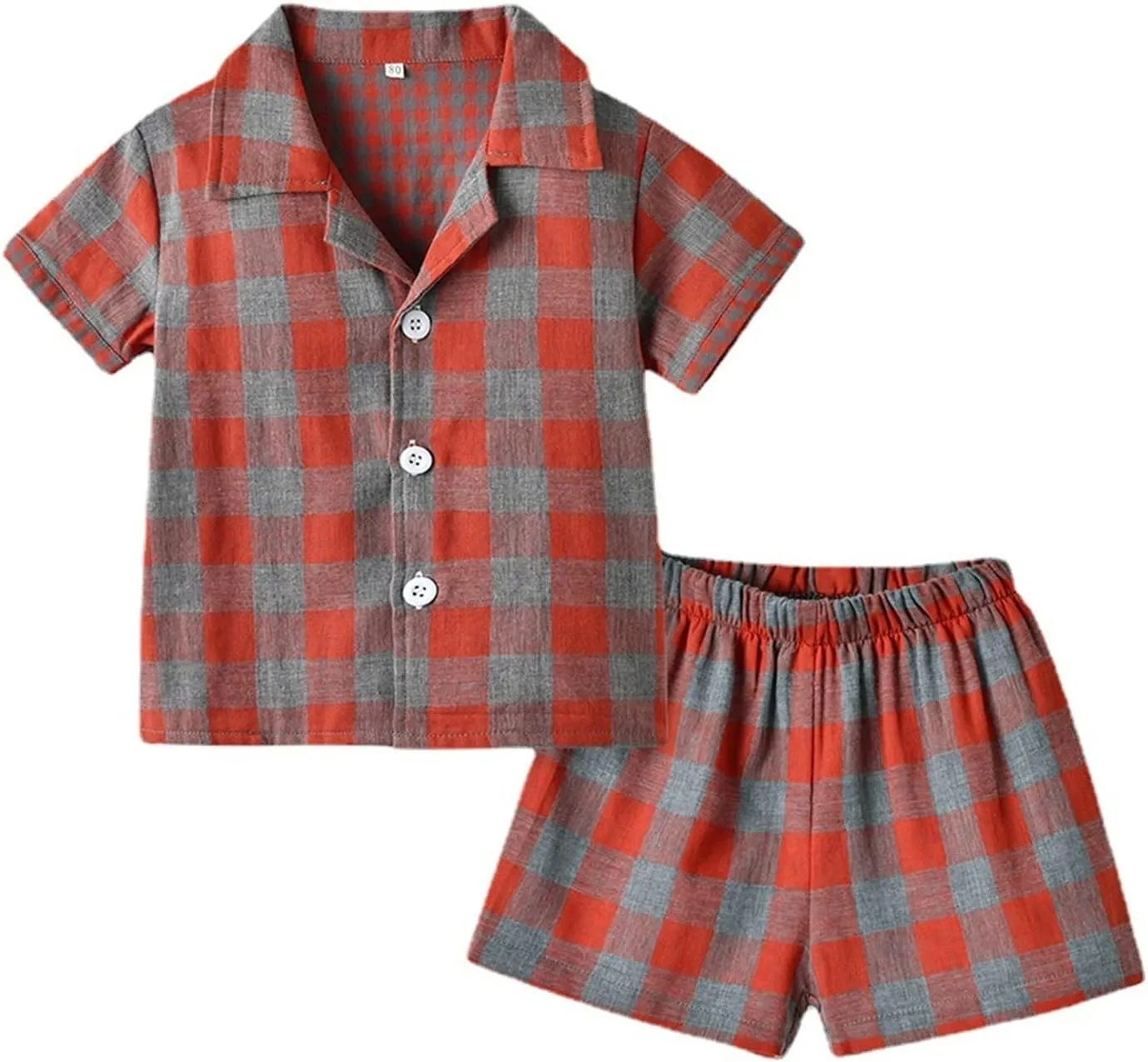 Baby Boys Button Down 𝐏ajamas Short Sleeve Cotton 𝐏a𝐣ama Sets Plaid 𝐏js Toddler Sl𝐞epwear Tops Shorts Loung𝐞wear