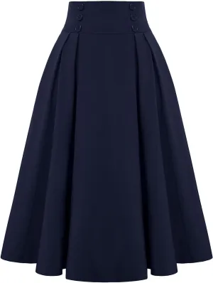 BAXLIMEK Pleated Skirts for Women,2025 Spring Summer Elegant Button High Waist A-Line Midi Skirts,Flowy Swing Boho Skirts