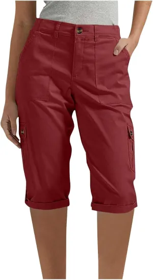 Bermuda Cargo Shorts for Women with 6 Pockets Knee Length Twill Half Casual Dressy Shorts Pants Bottoms