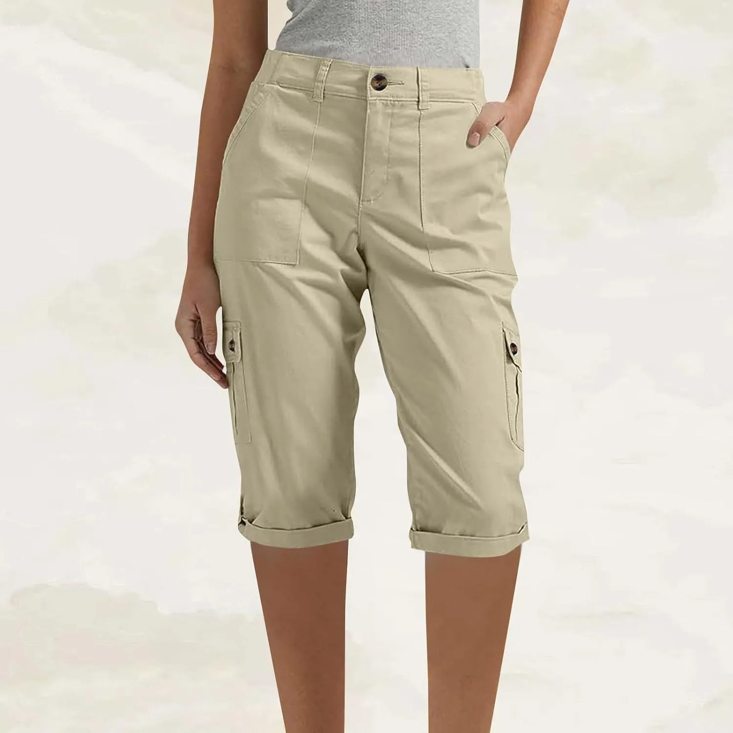 Bermuda Cargo Shorts for Women with 6 Pockets Knee Length Twill Half Casual Dressy Shorts Pants Bottoms