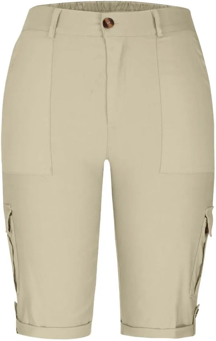 Bermuda Cargo Shorts for Women with 6 Pockets Knee Length Twill Half Casual Dressy Shorts Pants Bottoms
