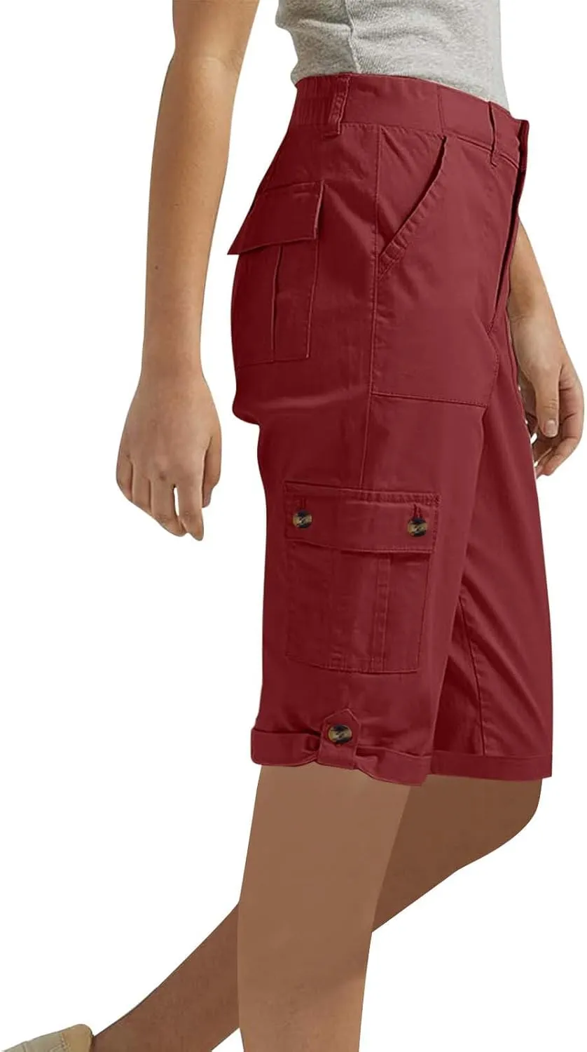 Bermuda Cargo Shorts for Women with 6 Pockets Knee Length Twill Half Casual Dressy Shorts Pants Bottoms