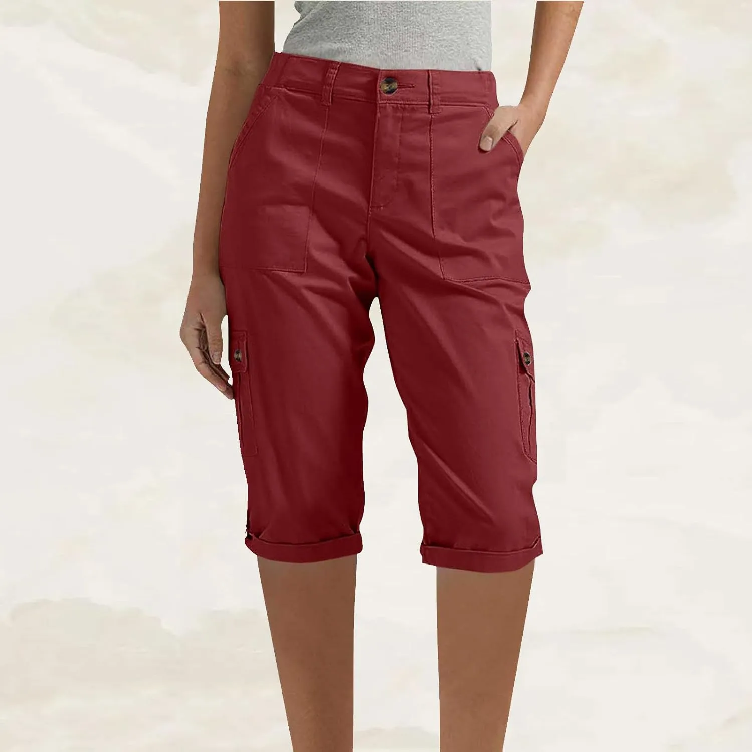 Bermuda Cargo Shorts for Women with 6 Pockets Knee Length Twill Half Casual Dressy Shorts Pants Bottoms