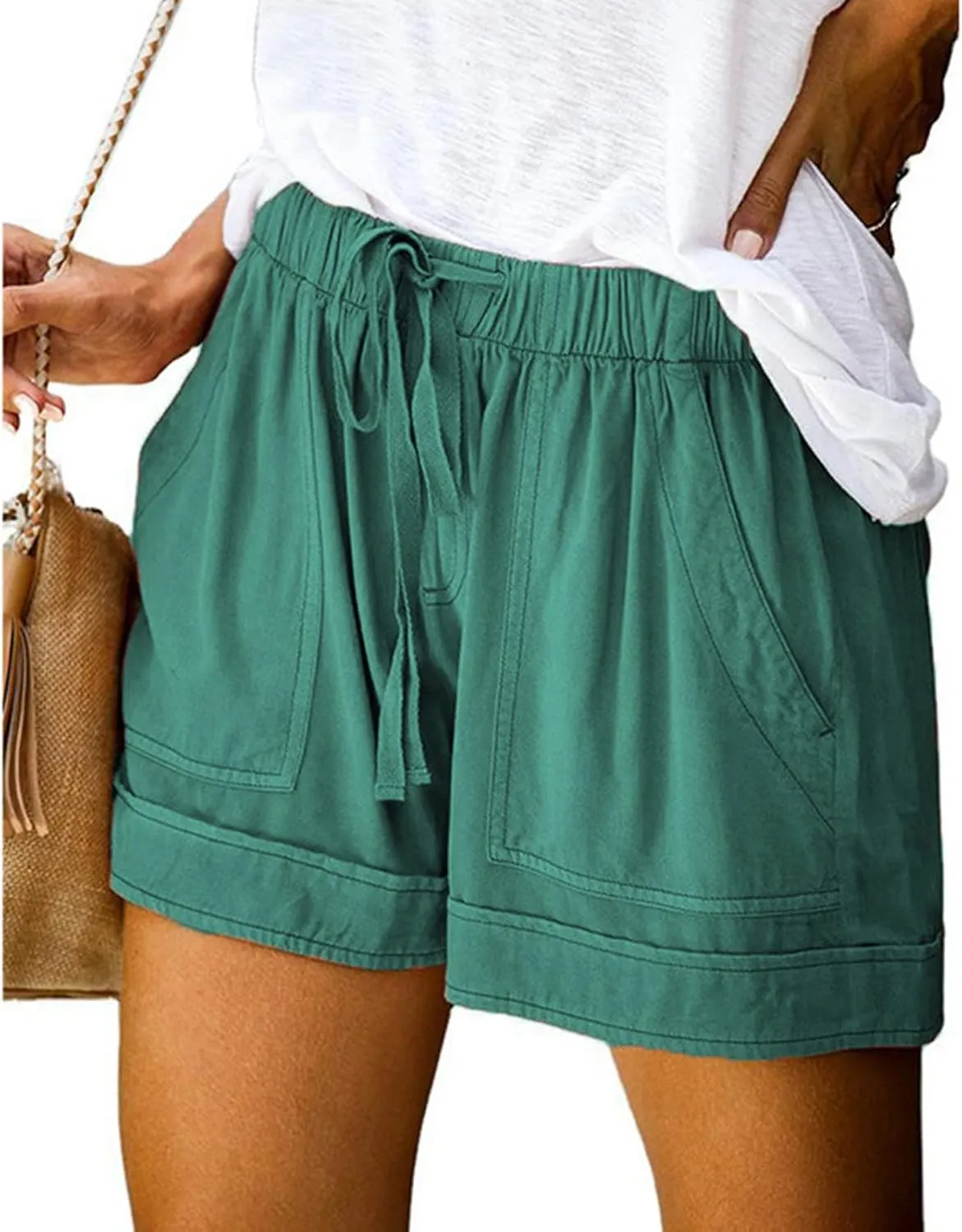 Binmer 2024 Womens Summer Shorts Plus Size Casual Comfy Drawstring Elastic Waist Shorts Pant with Pockets Lightweight S-5XL