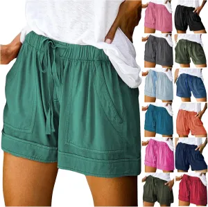 Binmer 2024 Womens Summer Shorts Plus Size Casual Comfy Drawstring Elastic Waist Shorts Pant with Pockets Lightweight S-5XL