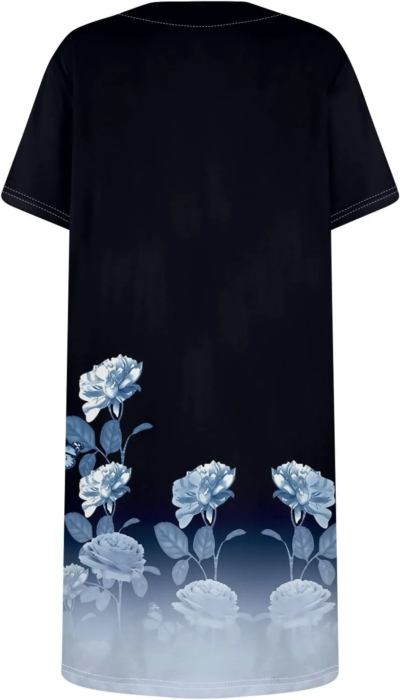 Boho Dress for Women Summer Square Neck T Shirt Dress Short Sleeve Fashion Short Dresses with Pockets