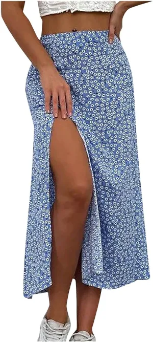 Boho Hawaiian High Cut A Line Slit Tropical Beach Vacation Skirts for Women Floral Graphic Maxi Skorts Women 2025 Trendy