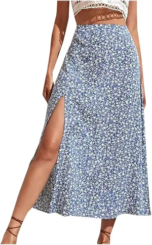 Boho Hawaiian High Cut A Line Slit Tropical Beach Vacation Skirts for Women Floral Graphic Maxi Skorts Women 2025 Trendy
