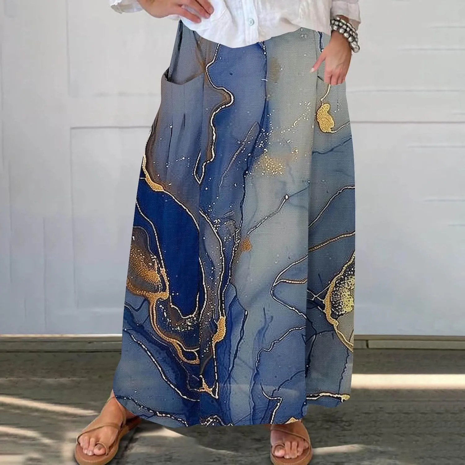 Boho Skirt for Women Floral Butterfly Graphic Skirts High Waisted Plus Size Baggy Skirts Pleated Skirt Outfits
