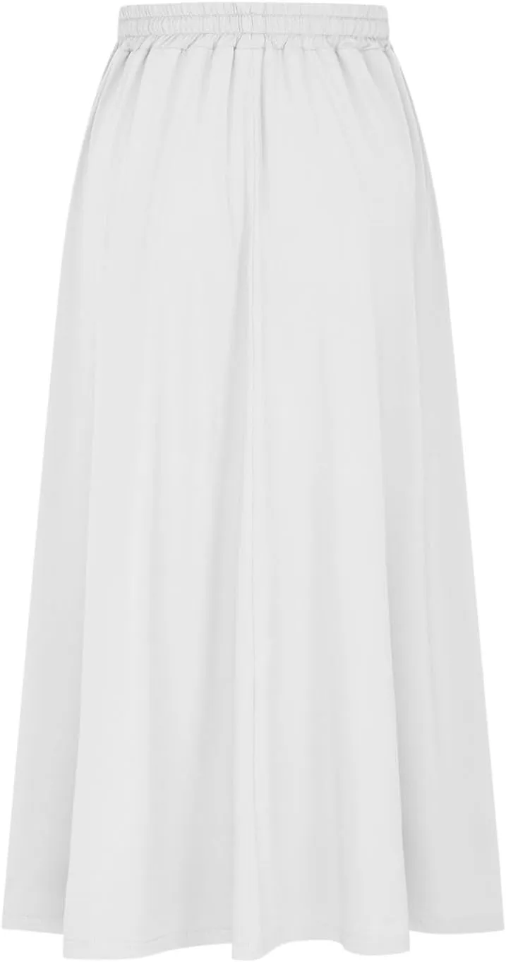 Boho Skirts for Women Casual Smocked Elastic High Waist Tie Long Maxi Skirt Summer Comfy Flowy Dress with Pockets