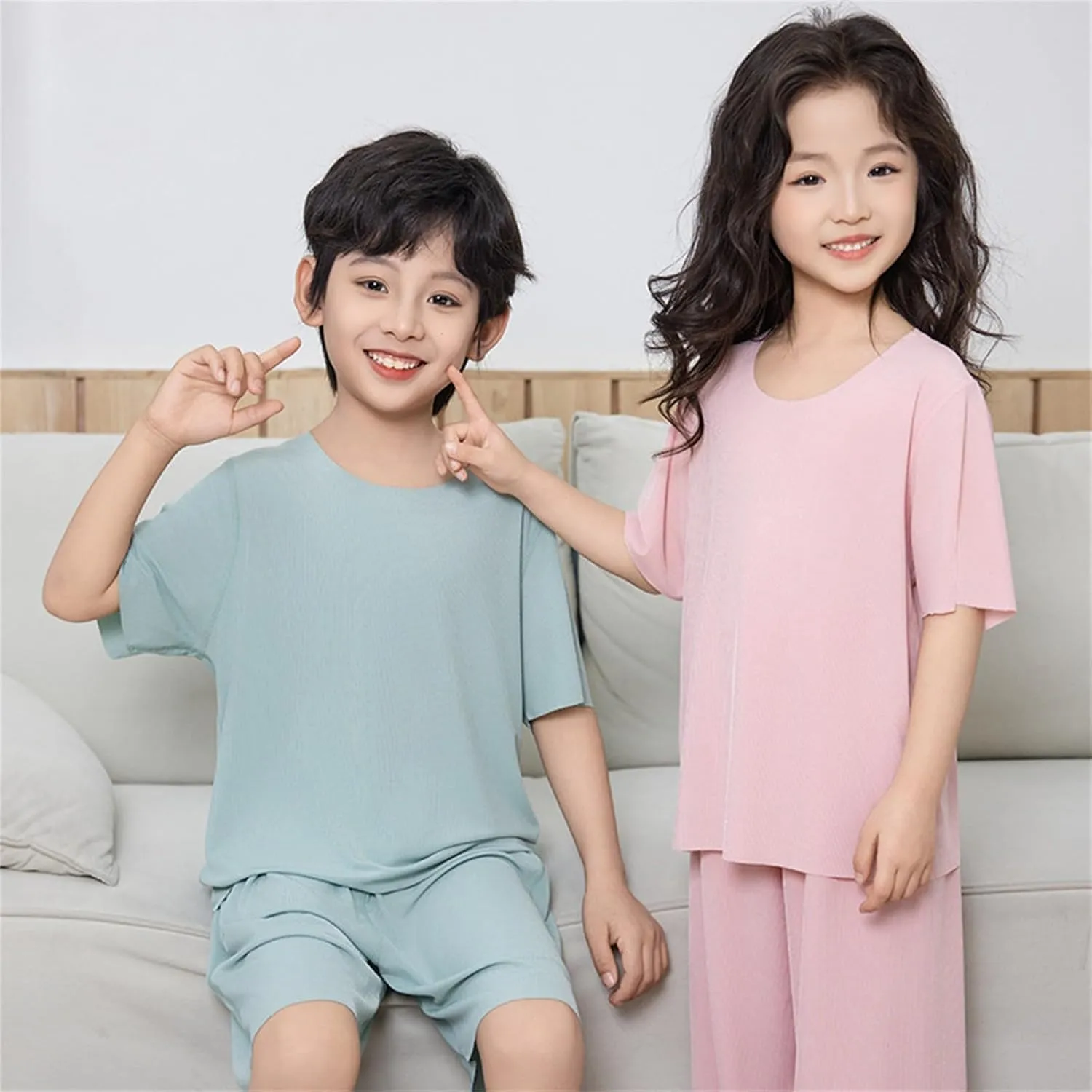 Boys Cotton 𝐏ajamas Short Sleeve 𝐏a𝐣ama Sets for Kids Sl𝐞epwear Tops Wide Leg Pants 2 Piece Outfit 𝐏js Loung𝐞wear