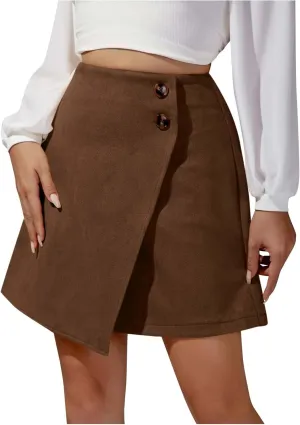BTDECLAR Women's Asymmetrical Wrap Skirt High Waist Button Front Zip Up Skort A-line Skirt Office Business Work Pencil Skirts