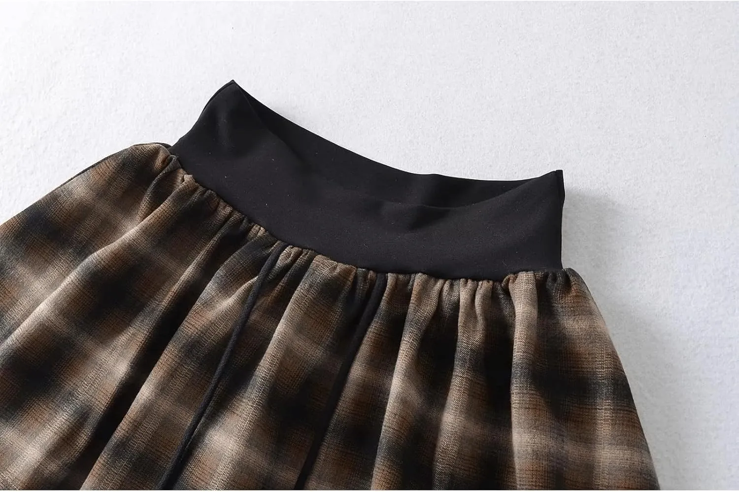 Bubble Skirt Plaid Pleated Tiered Ruffle Skirt for WomenFlowy Going Out Mini Balloon Skorts with Drawstring Elastic Waist