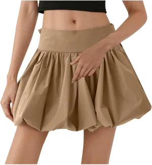 Bubble Skirts for Women A Line Mini Skirt Puffy Flared Skirts High Waisted Summer Skirt Casual Short Skirt Streetwear