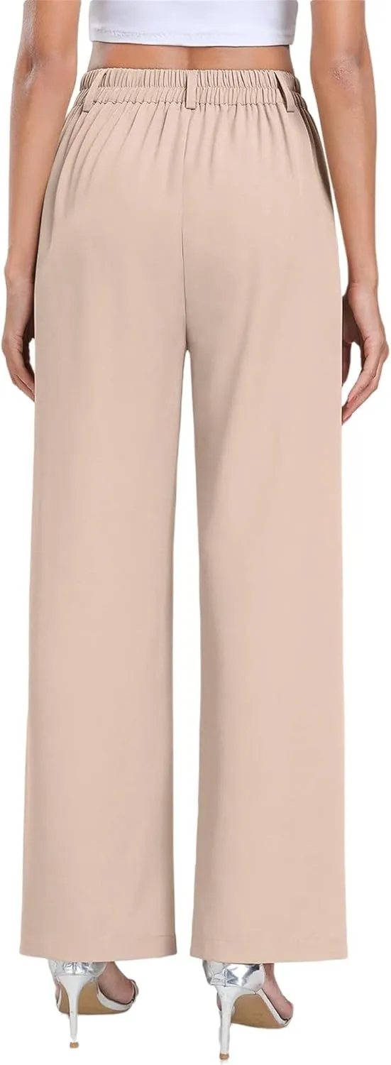 Business Casual Pants for Women Wide Leg High Waist Trousers Straight Leg Dress Pant Elastic Waist Palazzo Bottoms