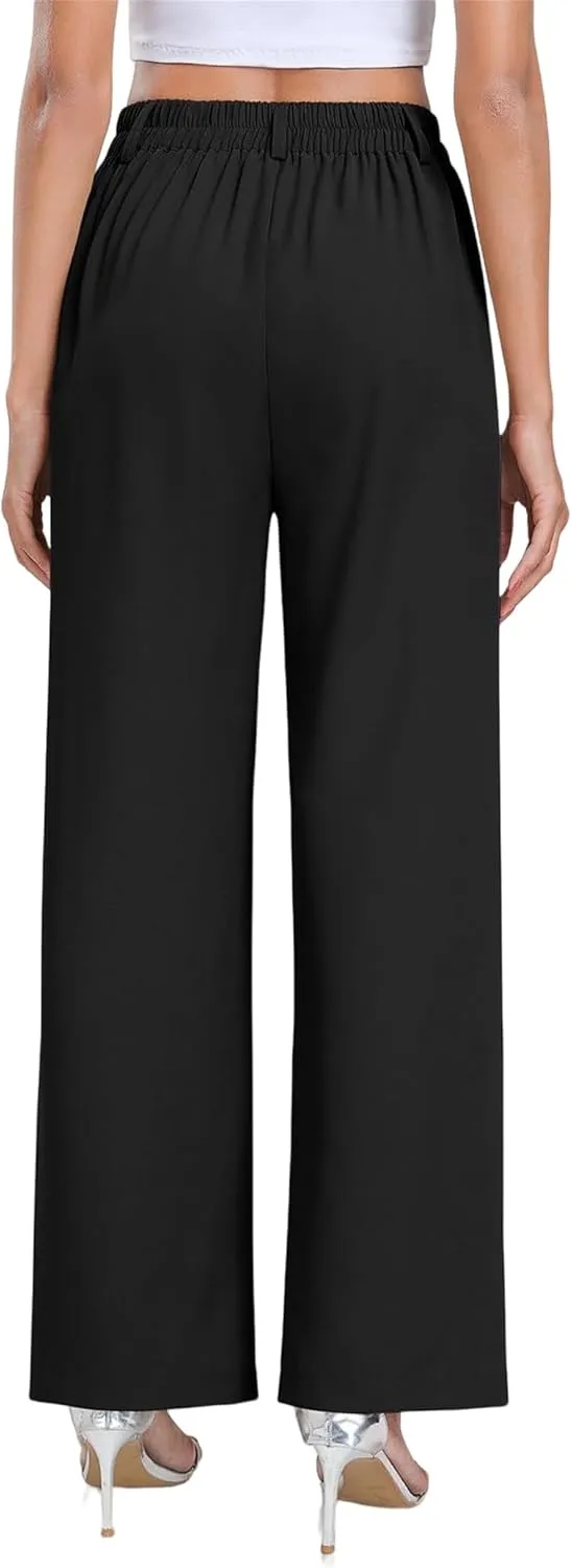 Business Casual Pants for Women Wide Leg High Waist Trousers Straight Leg Dress Pant Elastic Waist Palazzo Bottoms
