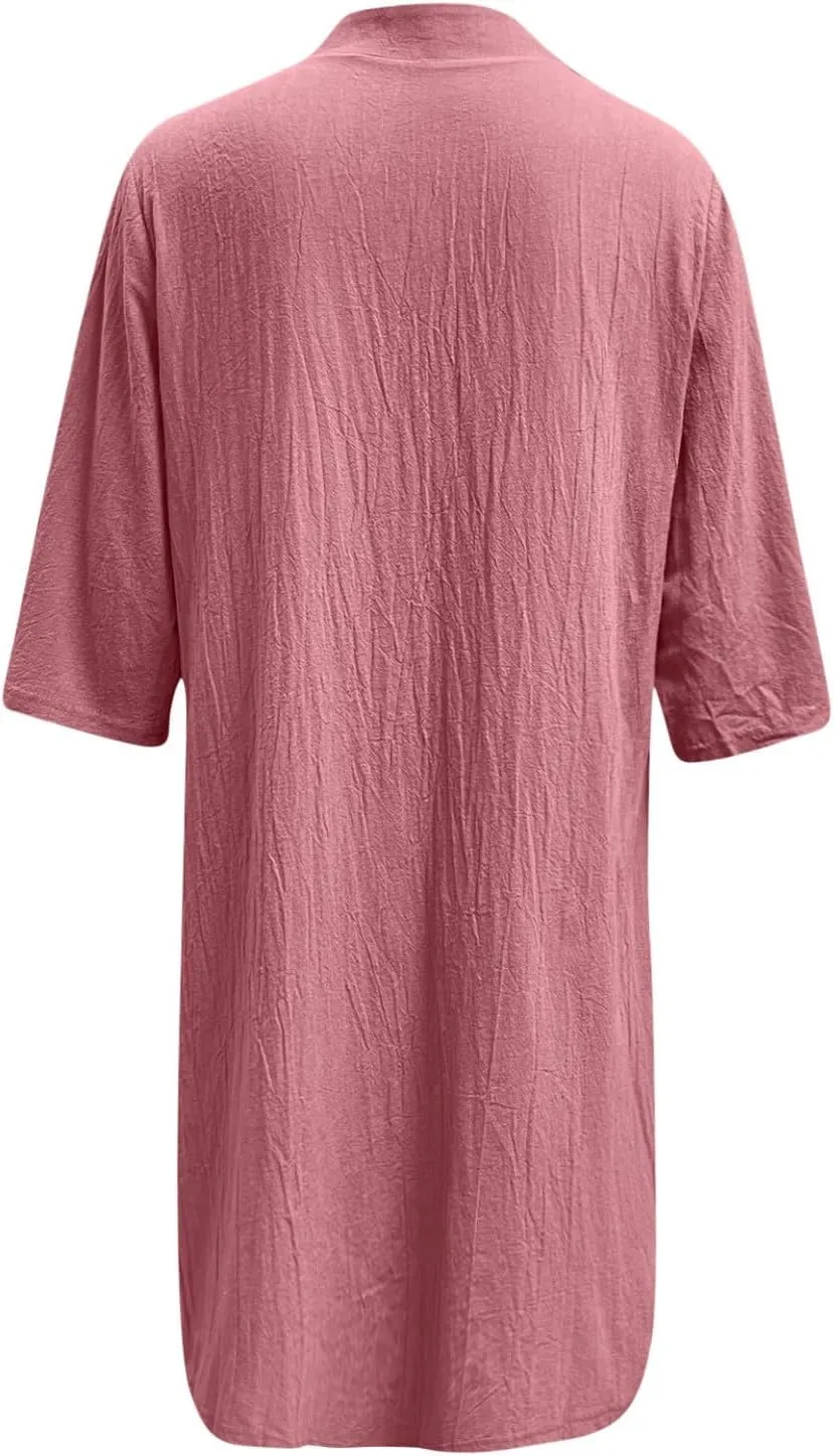 Button Down Shirt Dresses for Women 2025 Summer Casual Midi Sleeve Shirt Dress Loose Beach Cover Up Dress with Pocket