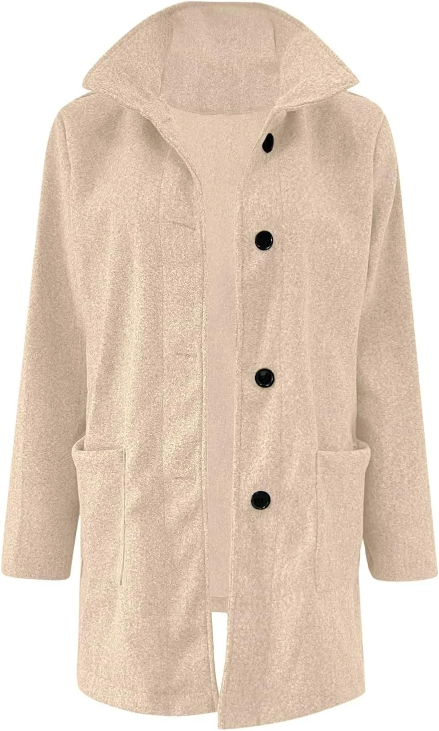 Canbebig Womens Pea Coats Wool Blend Coats Stand Collar Jackets Long Sleeve Overcoats Oversized Long Jackets with Pockets
