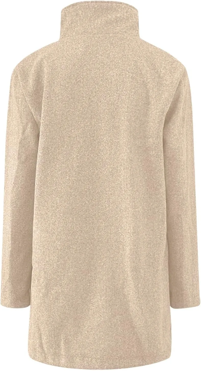 Canbebig Womens Pea Coats Wool Blend Coats Stand Collar Jackets Long Sleeve Overcoats Oversized Long Jackets with Pockets