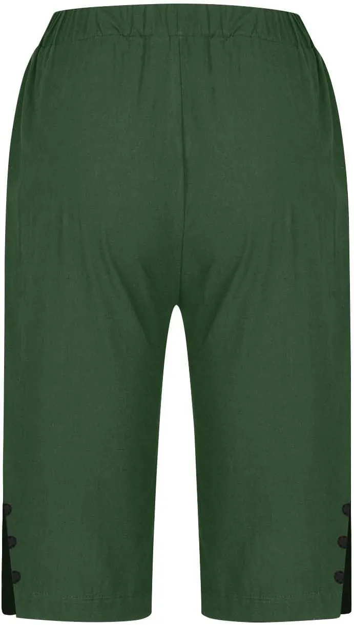 Capri Pants for Women Wide Leg Knee Length Shorts Lightweight Straight Leg Pants Beach Bermuda Shorts with Pockets