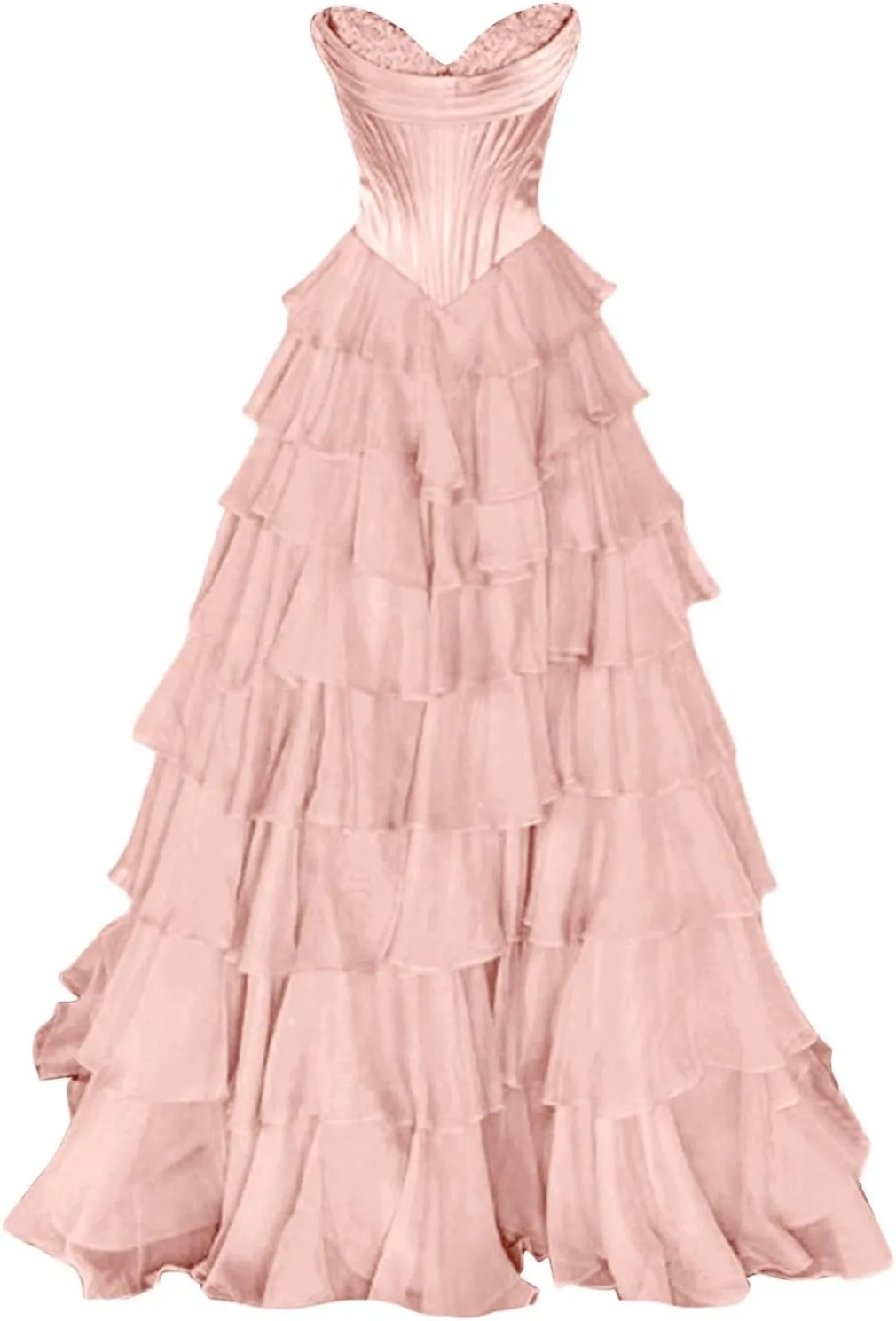 Chiffon Corset Prom Dresses for Women Floor Length Satin Tiered Ruffle Strapless Formal Dress Evening Gowns with Slit