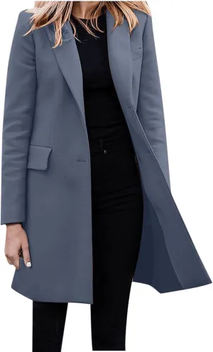 cooki Trench Coat for Women 2024 Fall Fashion Lapel Pea Coat Long Lightweight Jacket Winter Wool Blend Coats Outerwear