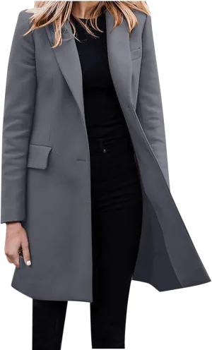 cooki Trench Coat for Women 2024 Fall Fashion Lapel Pea Coat Long Lightweight Jacket Winter Wool Blend Coats Outerwear