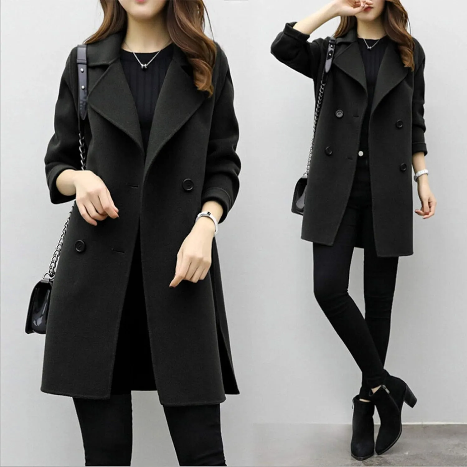 cooki Womens Coats Winter Long Loose Wool Blend Trench Coats Pea Coat Plus Size Long Jackets Double Breasted Warm Slim Coats