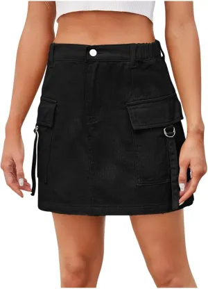 Denim Cargo Skirt for Women Mini Jean Skirts High Waisted Denim Skirts A Line Skirts wirh Pockets Casual Summer Skirt