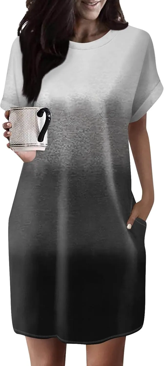 DPKLAD Womens Casual Summer T Shirt Dress Loose Short Sleeve Tunic Dress with Pocket for Women
