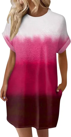 DPKLAD Womens Casual Summer T Shirt Dress Loose Short Sleeve Tunic Dress with Pocket for Women