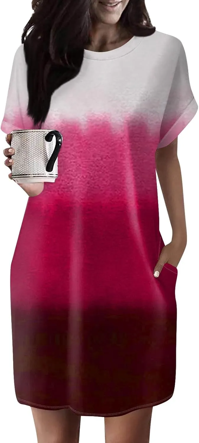 DPKLAD Womens Casual Summer T Shirt Dress Loose Short Sleeve Tunic Dress with Pocket for Women