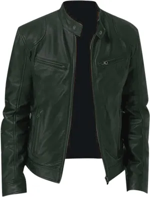 DuDubaby Men Vintage Cool Jacket Leather Long Sleeve Autumn Winter Stand Collar Club Coat