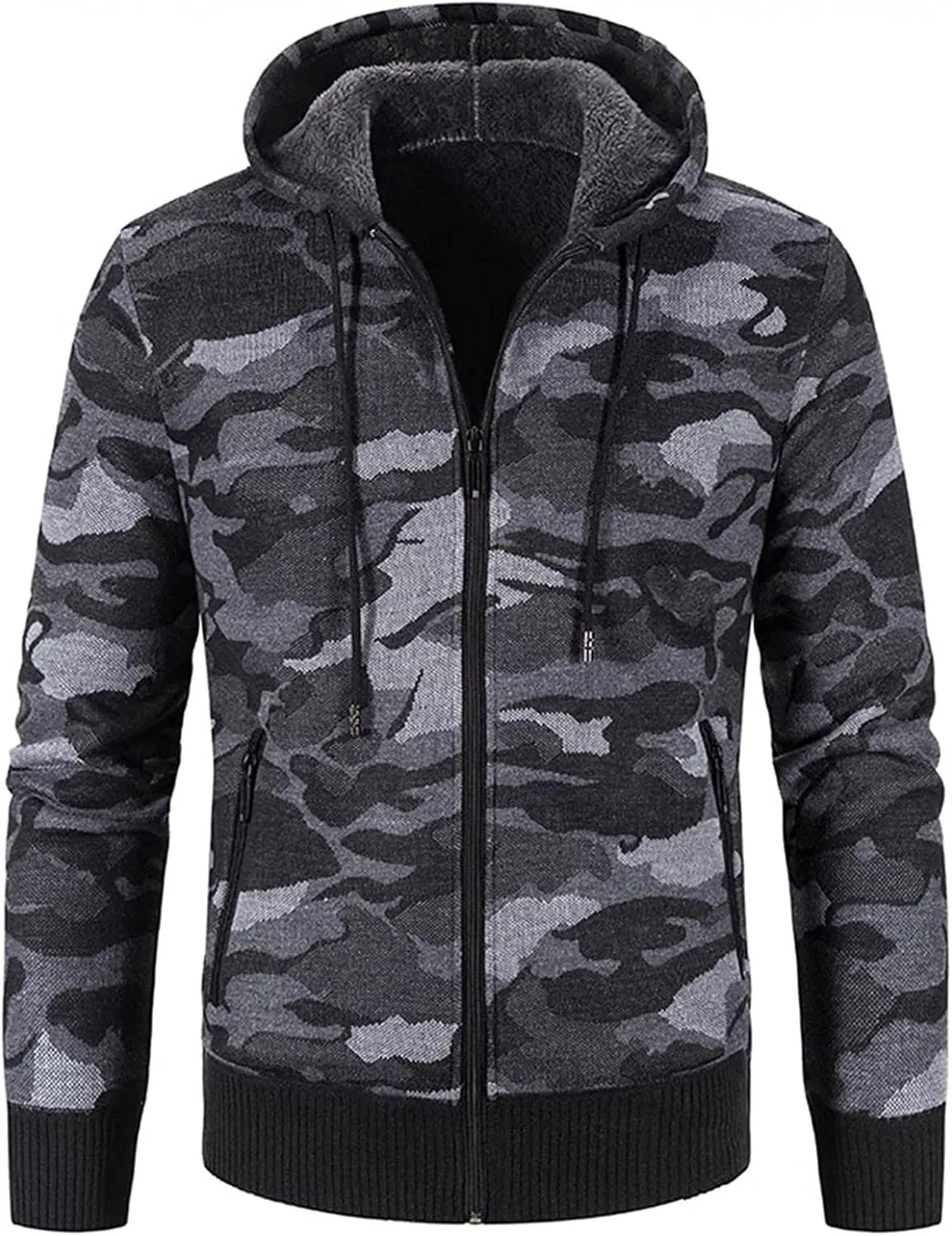 DuDubaby Men's Fashion Long Sleeve Warm Camouflage Printed Hooded Jacket Top