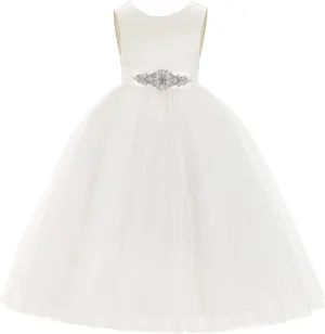 ekidsbridal V-Back Satin Flower Girl Dress Toddler Communion Gown Formal Dresses 219