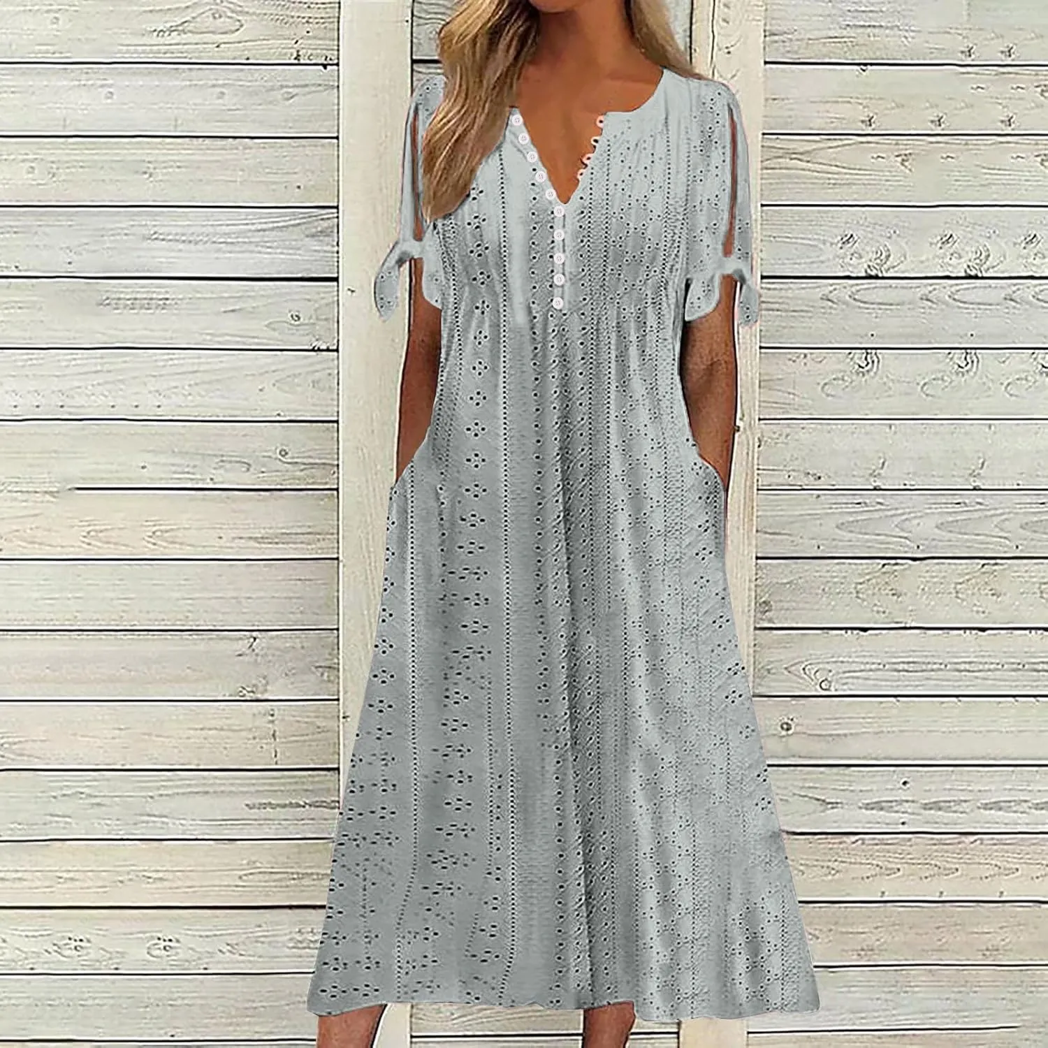 Eyelet Dress for Women Summer Wedding Guest Dresses Short Sleeve V Neck T Shirt Dress Plus Size A Line Maxi Sundress